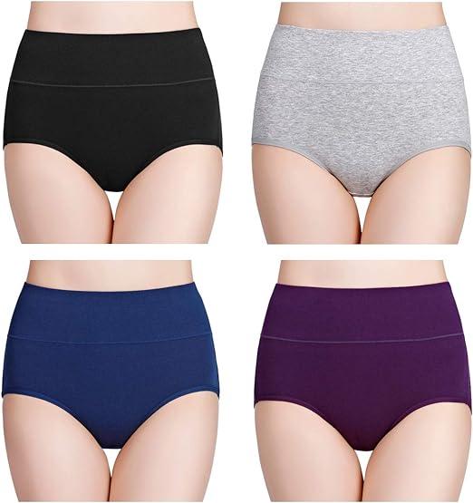 wirarpa Women's Cotton Underwear High Waisted Ladies Panties Full Coverage Briefs 4 Pack (Regular & Plus Size)